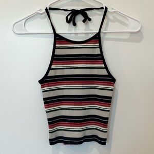 Womens Brandy Melville Stripped Halter Tie Up Crop Top